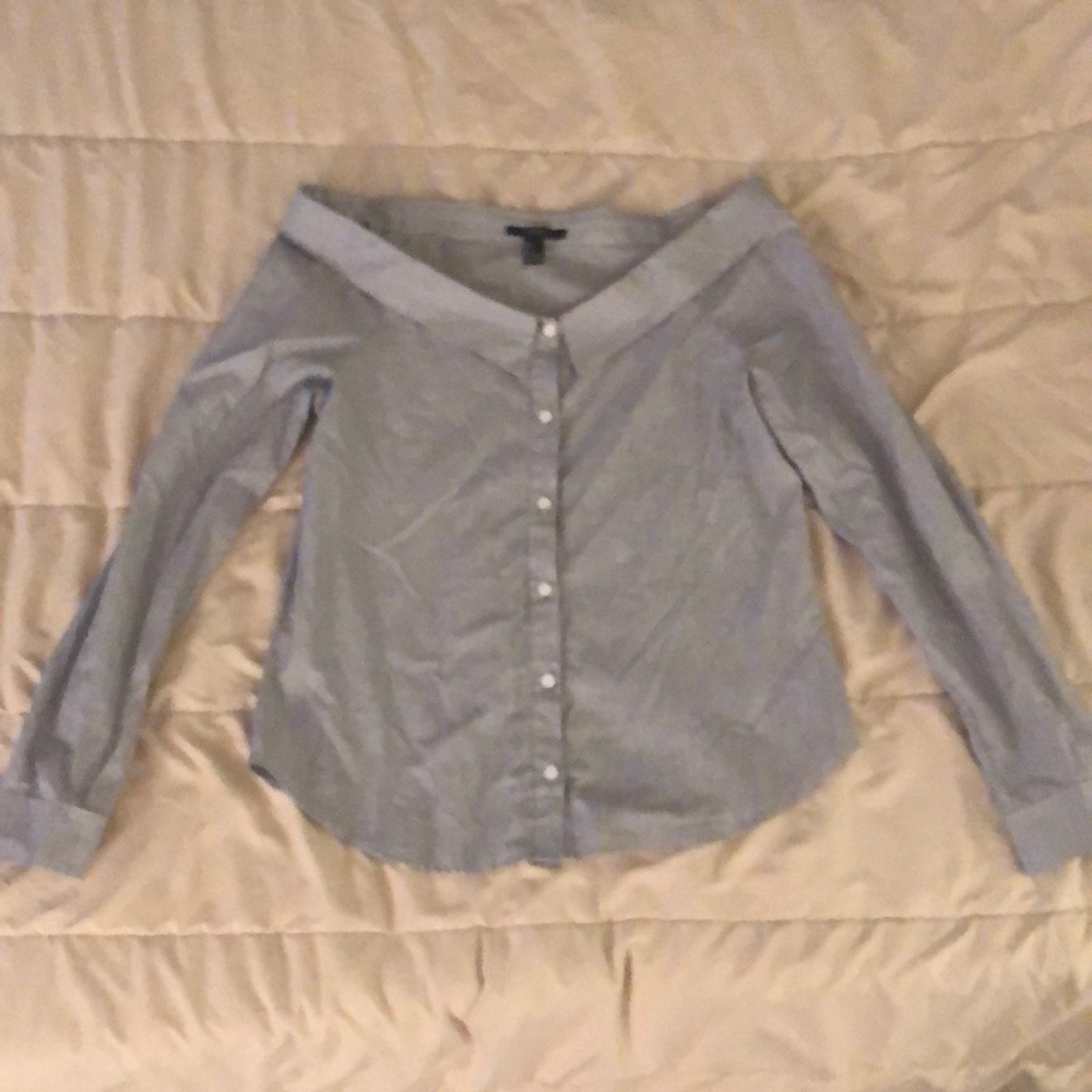 Button-Up Off Shoulder Long Sleeve Top